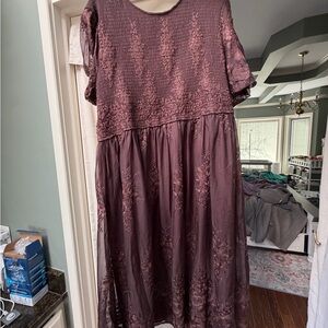 Women's Maternity Lace-Detail Midi Dress, dark brown